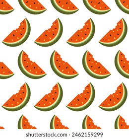 Wassermelonen nahtloses Muster für Druck und Stoff für Bio, Vegan Öko und gesunde Lebensmittel. Eine Scheibe süße Wassermelone mit Samen. Sommer-Vektorillustration für sstksummer