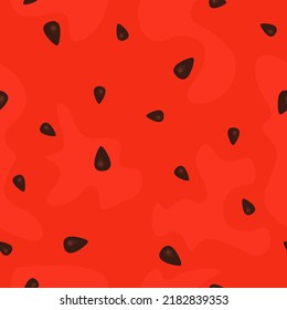 Watermelon seamless pattern. Red background with black seeds. Vector fruit illustration.