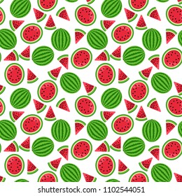 Watermelon Seamless Pattern - Watermelon and watermelon slices on white background