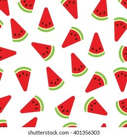 Watermelon seamless pattern. Watermelon slices on white background. Fruit collection. Vector background EPS 8.