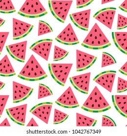 Watermelon seamless pattern, slices with seeds, vector illustration
