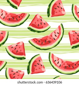 Watermelon seamless pattern with striped background