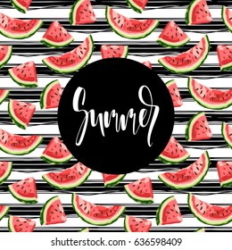 Watermelon Seamless Pattern Striped Vector Illustration