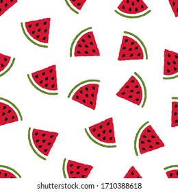 Watermelon seamless pattern. Summer abstract hand drawn fruit isolated background for greeting card, wall art, textile, fabric, social media post, packaging. Vector illustration