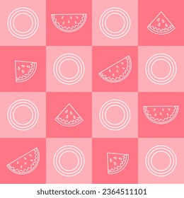 watermelon seamless pattern, summer background repeat, seed, juicy, fresh, fruit, watermelon slices, wallpaper, textile, wrapping paper, background. vector illustration drawn line in square design