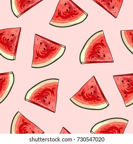 Watermelon seamless pattern. Summer fruits bright colors vector background