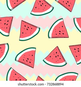 Padrão sem costura de melancia. Frutos de verão cores brilhantes vetor fundo