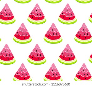 Watermelon seamless pattern. Summer print, fruit background. Slice of watermelon. Vector illustration.