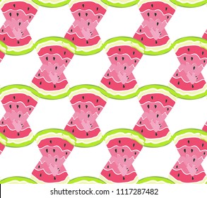 Watermelon seamless pattern. Summer print, exotic fruit background. Slice of watermelon