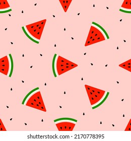 Watermelon seamless pattern summer season tropical fruit vector cute food flat design for clothing, embroidery design, fabric, wrapping, batik, curtain, carpet, background, wallpaper art, illustration