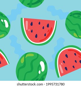 Wassermelone nahtlose Muster für Textilien, Wickelpapier, Gewebe. Moderner Kinderhintergrund mit Früchten.