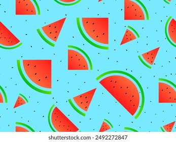 Watermelon seamless pattern. Triangular slices of watermelon. Sliced watermelon slices, tropical summer background. Design for wallpapers, wrappers, covers and banners. Vector illustration