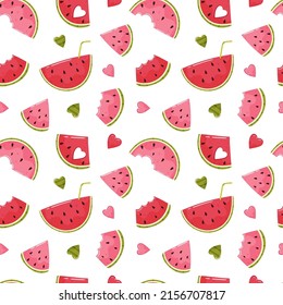 Watermelon seamless pattern. A variety of juicy watermelons on a white background.