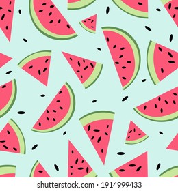 Watermelon seamless pattern.  Vector background with watercolor