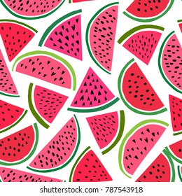 Watermelon seamless pattern. Vector background with cute watermelon slice. Melon fruit print illustration