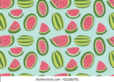 Watermelon seamless pattern. Vector illustration. Suitable for graphic design, as well as the print for textiles