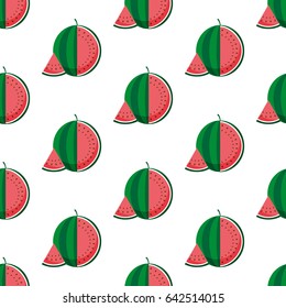 Watermelon. Seamless pattern. Vector illustration on white background. Flat design style. Swatch inside