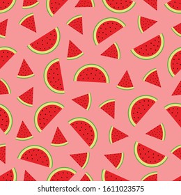 Watermelon seamless pattern vector isolated on pink background. Easy to edit, ready to print, suitable for background, wallpaper, printing, clothes, wrapping, textile, fabric etc.