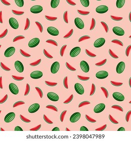 Watermelon seamless pattern. Vegan organic eco fruit background. vector illustration.