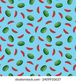Watermelon seamless pattern. Vegan organic eco fruit background. vector illustration.