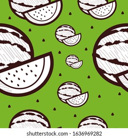 watermelon seamless pattern without color-green-white-dot