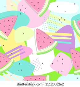 Watermelon seamless patterns on colorful background for printing and summer banner design, wallpaper and textile fabric print. Vector illustration