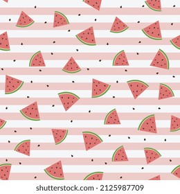 WATERMELON SEAMLESS PATTERNWITH STRIPE BACKGROUND FOR CLOTHS AND TEXTILE AND CAN BE USE IN ANY KIDS WEAR FIELDS VECTOR