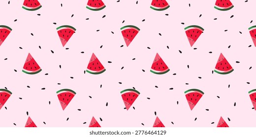 Watermelon seed berry illustration with melon background pattern seamless. Organic for hand drawn bg plus cute slice juicy. Red kawaii stripes and child friendly colorful texture within.