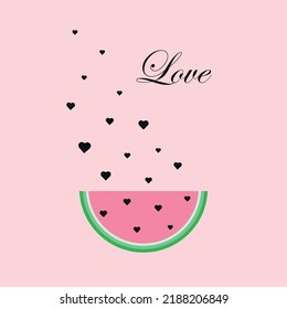 Watermelon with seeds in the form of a heart and the text love.