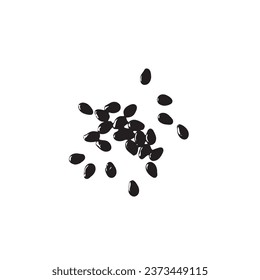 Watermelon Seeds Icon, Water Melon Seed Pile, Small Black Kernels Silhouette, Raw Scattered Watermelon Seeds Outline on White Background, Vector Illustration
