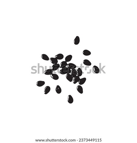 Watermelon Seeds Icon, Water Melon Seed Pile, Small Black Kernels Silhouette, Raw Scattered Watermelon Seeds Outline on White Background, Vector Illustration