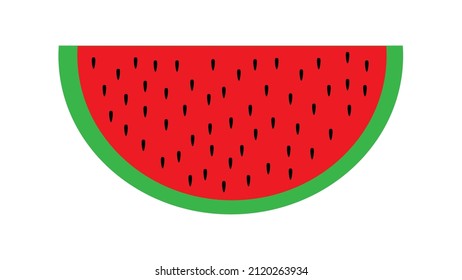 watermelon with seeds on a white background, vector illustration. appetizing berry, a slice of red watermelon with a green cru