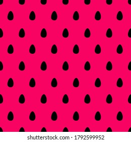 Watermelon seeds seamless pattern. Black watermelon seeds on the pink background. Vector illustration.