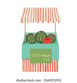 watermelon seller cart, vector summer illustration, food clipart