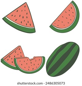 Watermelon Set Includes Juicy Slices, Refreshing Beverages, And Popsicle Ice Cream For A Summer Picnic Or Pool Party