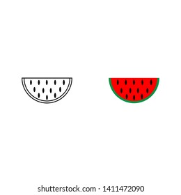 Watermelon set slice icon in line and flat vector on white background