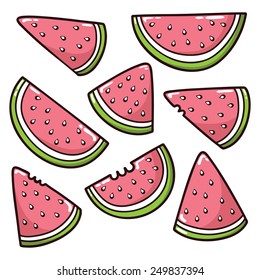 watermelon set. Vector summer cartoon cut watermelons set