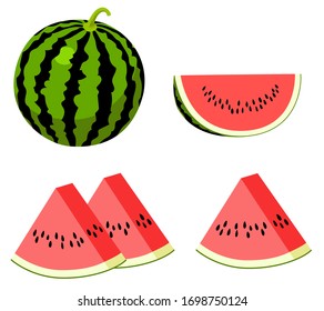 Watermelon in several shapes against white background