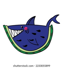Watermelon shark, vector illustration, watermelon shaped shark