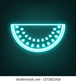 Watermelon sign. Cyan neon icon in the dark. Bluring. Luminescence. Illustration.