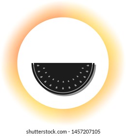Watermelon sign. Dark icon with shadow on the glowing circle button. Illustration.