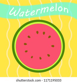 Watermelon with sign, flat style on yellow background. Eps10 vector illustration.
