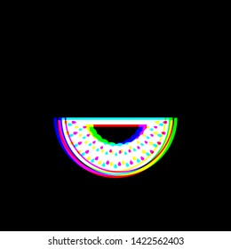 Watermelon sign. Red, green and blue unfocused contour icon at black background. Illustration.