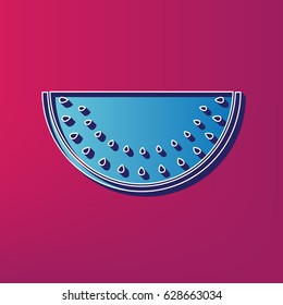 Watermelon sign. Vector. Blue 3d printed icon on magenta background.