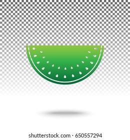 Watermelon sign. Vector. Green gradient icon with shadow at bottom on transparent and white background.