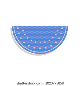 Watermelon sign. Vector. Neon blue icon with cyclamen polka dots pattern with light gray shadow on white background. Isolated.