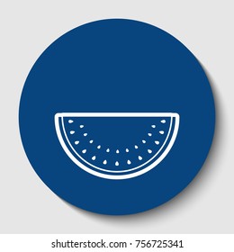 Watermelon sign. Vector. White contour icon in dark cerulean circle at white background. Isolated.