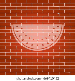 Watermelon sign. Vector. Whitish icon on brick wall as background.