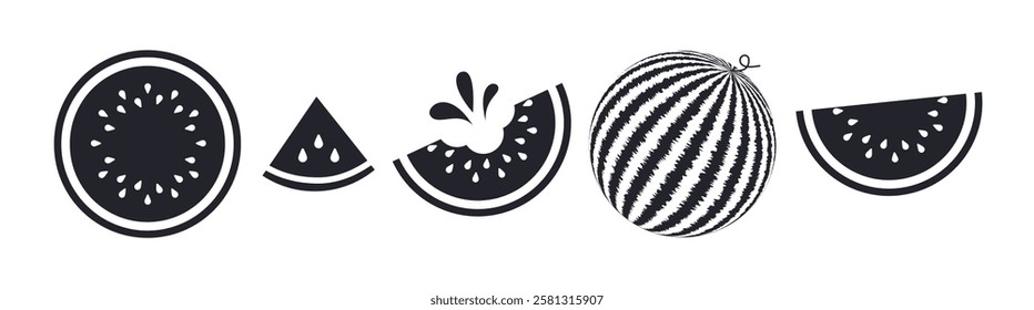 Watermelon silhouette fruit clipart set. Watermelon icon and symbol hand drawn clip art collection fruits drawing elements vector illustration. 
