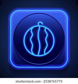 Watermelon simple icon vector. Flat design. Blue neon style on button. With shadow.ai